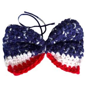 Handmade Crochet Hair Bow Tie Patriotic Red White Blue